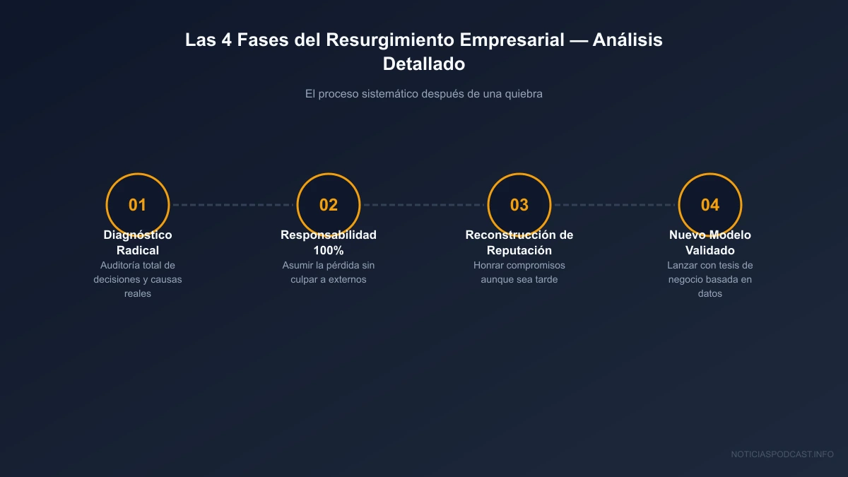 Infografía conceptual sobre la reconstrucción financiera y la resiliencia empresarial según Armando Romero